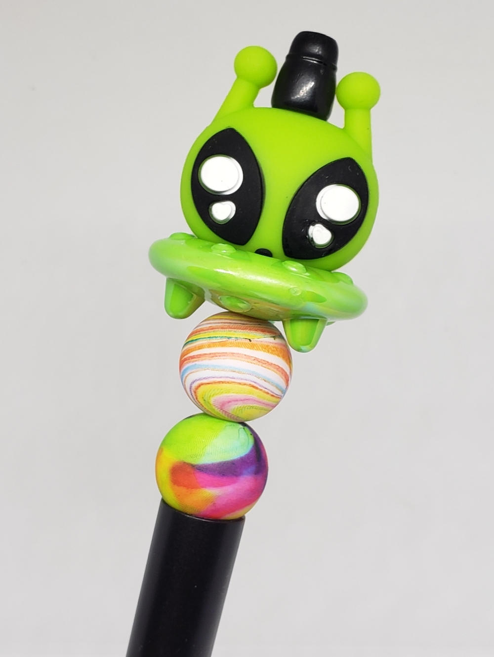 Handmade Green UFO Alien Beaded Silicone Focal Bead Pen
